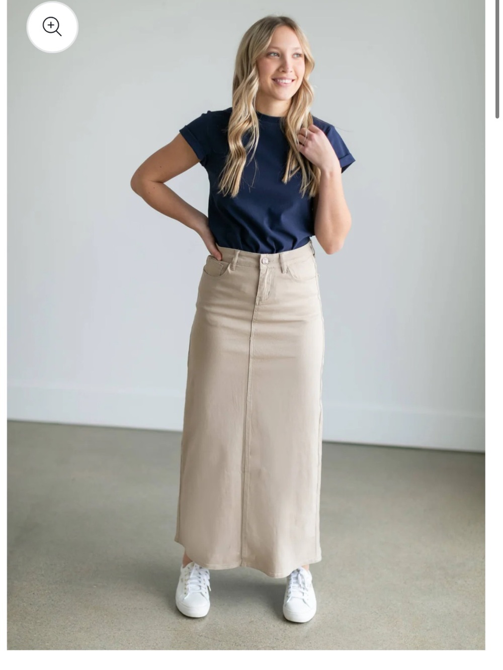 Butter Beige Maxi Skirt with High-Rise Waist